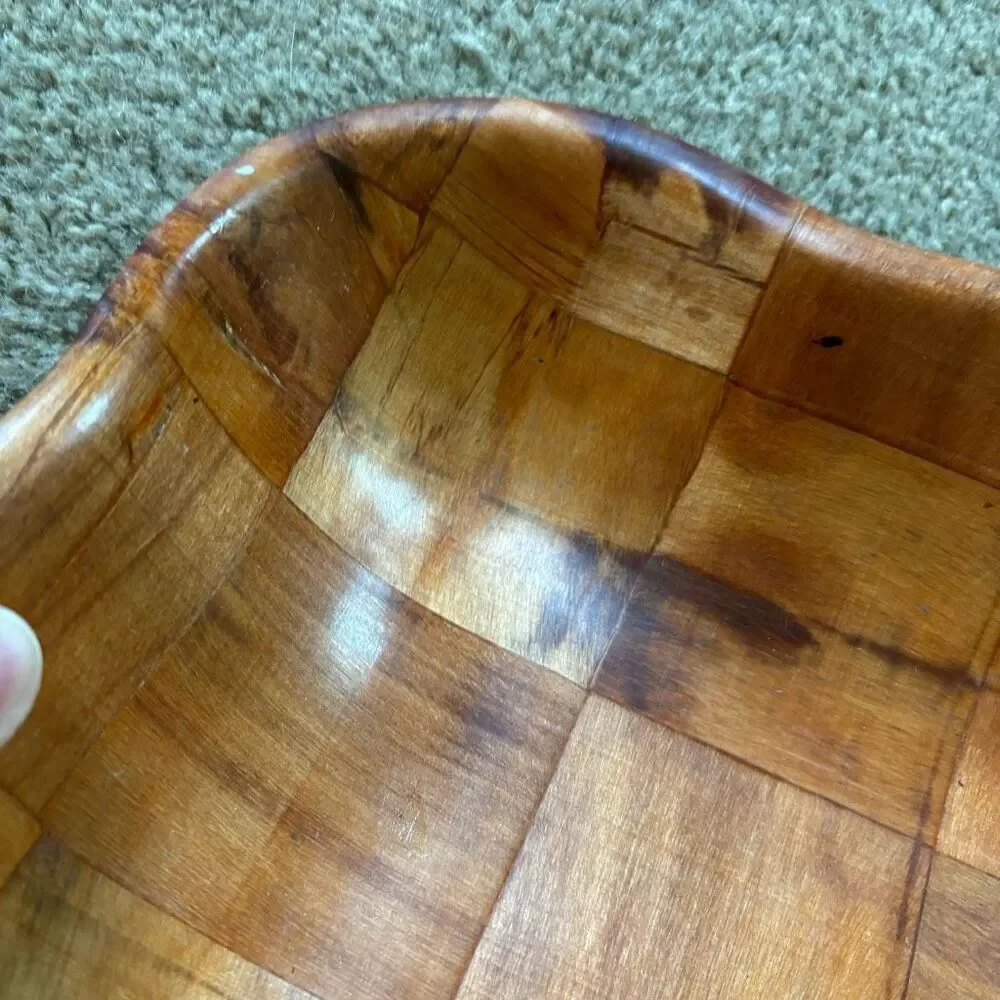 Vintage Weave Woven Wooden 11” Scalloped Edge Serving Bowl